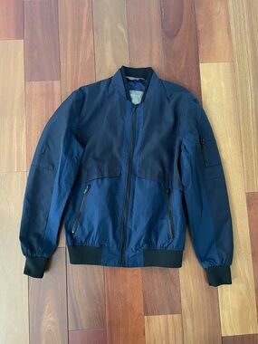 Zara Men's Two-Tone Navy and Dark Navy Bomber Jacket